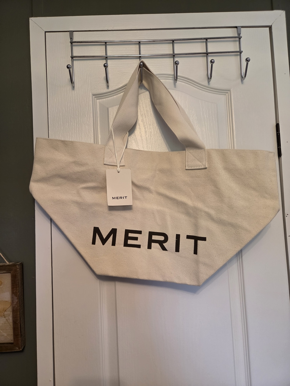 Merit Beauty Cream Canvas Tote Bag - Large Weekend Carryall NWT